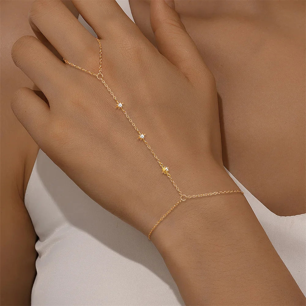 ROXI 925 Sterling Silver Heart/Star Zircon Bracelet With Finger Design For Women Hand Chain Accessories Party Jewelry Gift