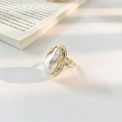 Design Starfish Pearl Ring Shape Gold Color Adjustable Rings For Women