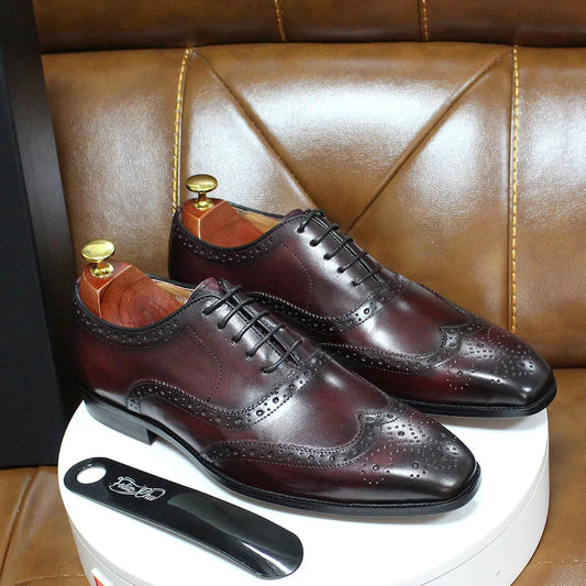 Big Sizes Handmade Mens Wingtip Oxford Shoes Genuine