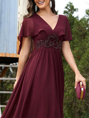 Homecoming Dresses: Elegant Chiffon Short sleeve Formal Evening Dresses