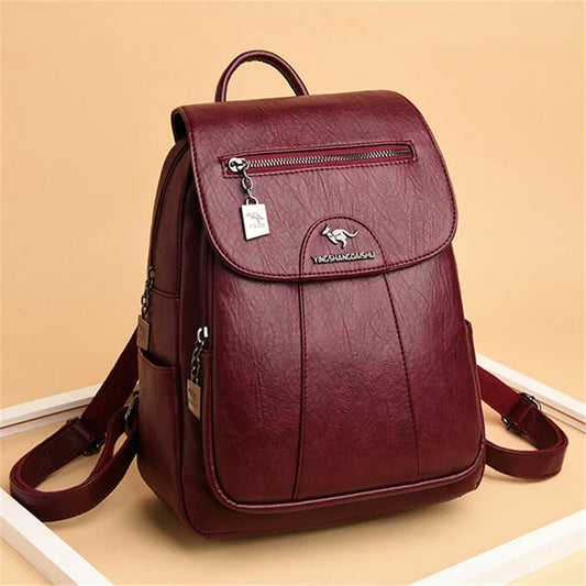 Women 's Backpack 2022 New High Quality Soft Leather Leisure Travel Large Capacity School Bags for Teenage Girls Black Mochila