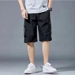 Workwear shorts, men's multiple pockets, medium shorts, summer thin loose cropped