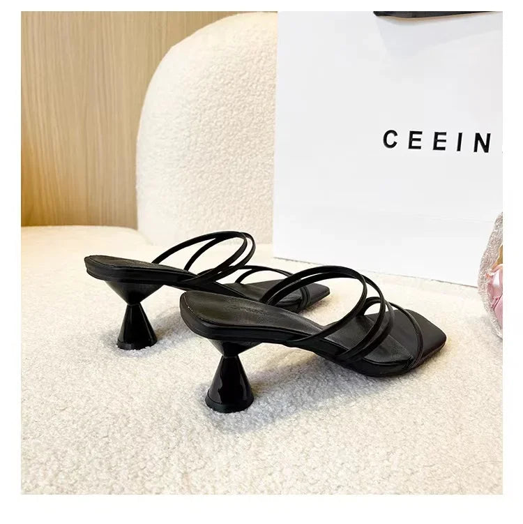 Women's Slippers Square Toe Grace Narrow Band Solid Casual Sandals