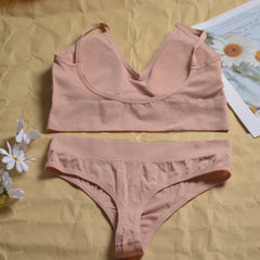 Women's Seamless Underwear Set Bra And Thongs Lingerie Low Waist Panties