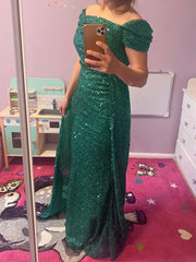 Evening wear Dresses: Elegant Navy Blue Off Shoulder Bridesmaid Dress