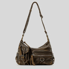 Vintage Multiple Pockets Women Shoulder Bags Luxury Washed Pu Leather