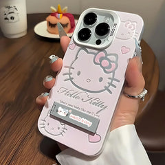 Pink Hello Kitty With Bracket Phone Case For iPhone 16 15 14 13 12 11 Pro Max X XR XSMAX 8 7 Plus Shockproof with Holder
