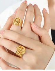 Stainless Steel Ring for Women Opening Adjustable Hip Hop Geometric Chain
