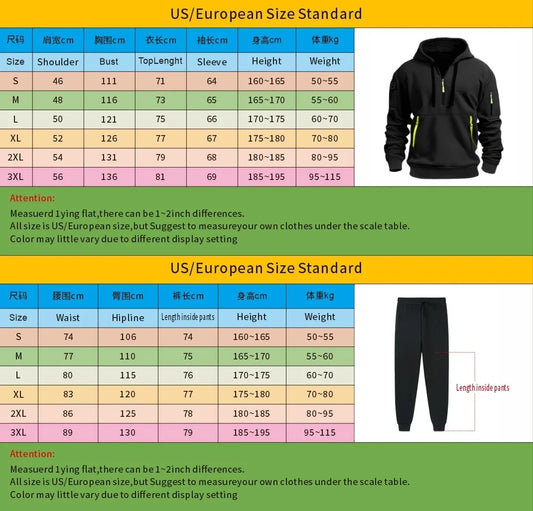 Men's autumn and winter new zipper long sleeved hooded sweatshirt, sports and casual pants, two-piece fitness jogging suit