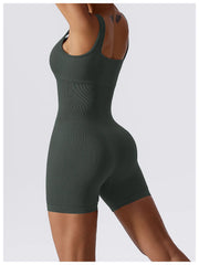 Women's Yoga Rompers One Piece Tummy Control Seamless Ribbed Jumpsuit Padded