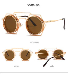 OEC CPO Steampunk Round Sunglasses Women Men 2023 Metal Mesh Personality Sun Glasses Female Eyewear Goggle UV400 Shades Oculos