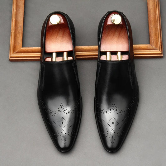 HKDQ Formal Cow Leather Men Casual Shoes Brand Mens Loafers Dress Shoes