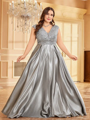 Homecoming Dresses: Plus Size Plus Size Luxury Gold Satin V-Neck Evening Dress