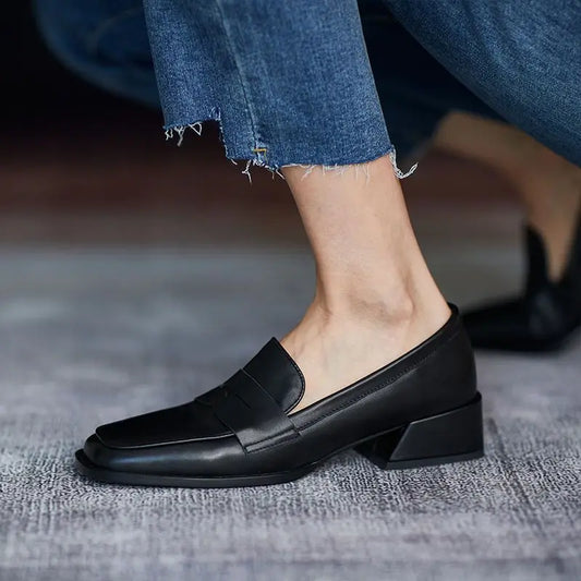 Formal Shoes for Women Loafers Low Heel Elegant Black Ladies