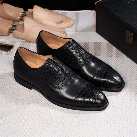 Classic Genuine Cow Leather Men's Dress Shoes Business Office Lace-up Cap Toe
