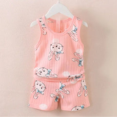 Children's Clothing Print Sleeveless Tops Shorts Cute Breathable Kids Summer Vest Shorts Set Tank Top for Baby Clothing Children