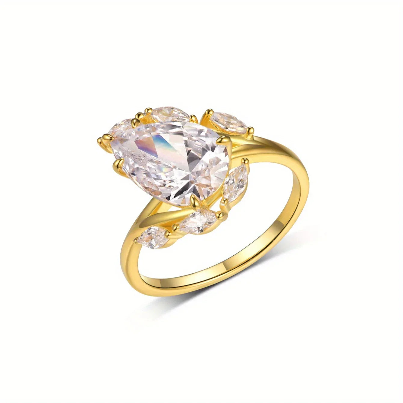 4ct Pear Moissanite Ring Fine Jewelry 925 Sterling Silver 18K Gold Plated Plated Luxury Gift