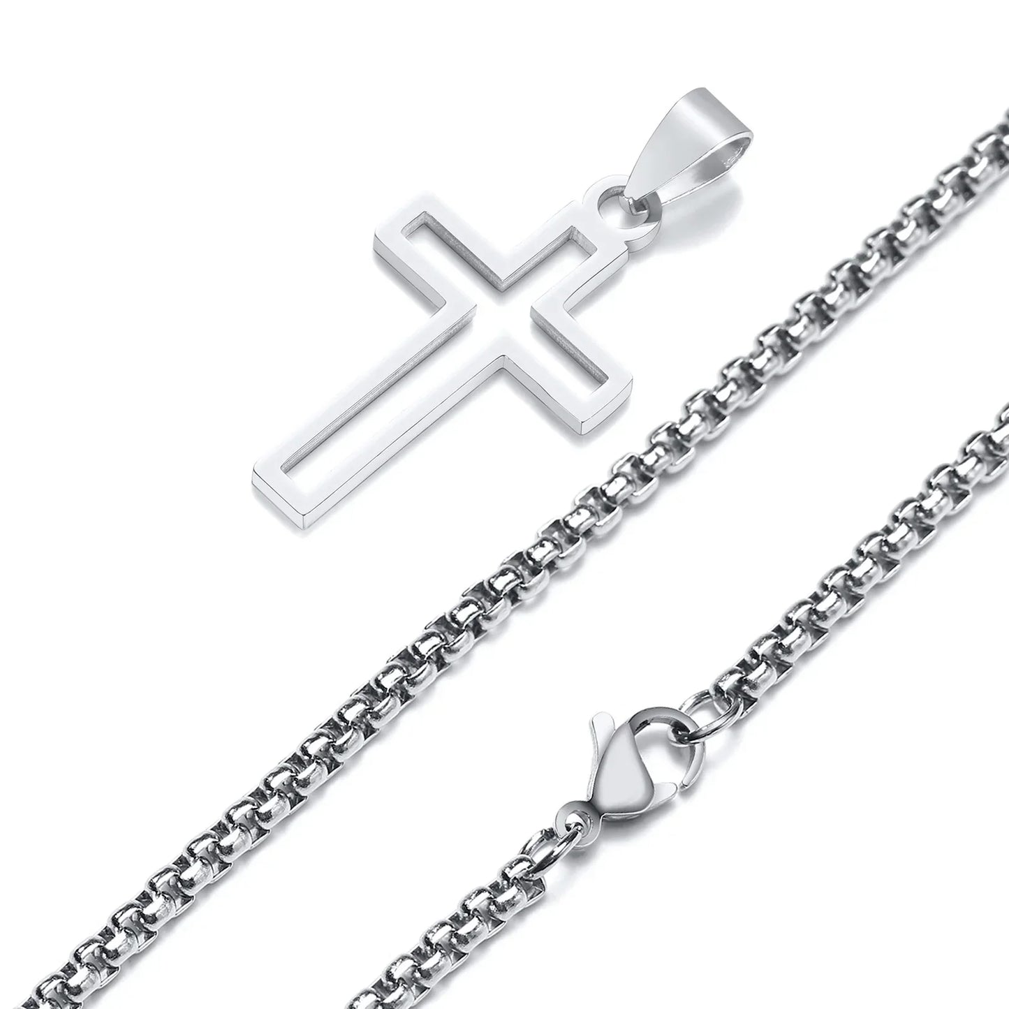 Casual Hollow Cross Necklaces for Men Boys,Waterproof Stainless Steel Cross Pendant Necklace,Religious Faith Prayer Jewelry Gift