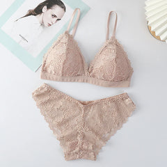 Women Bra Set Lace Women's Underwear Lingerie Set Low Waist Briefs V Neck