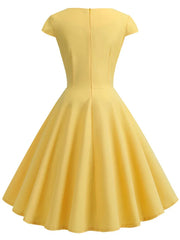 Evening Dresses: Women Short Sleeve Hepburn 50s 60s Vintage Pin Up Rockabilly