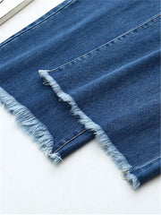 Plus Size Women's Jeans Elastic Waist Sand Washed Non-Stretch Straight Leg Trousers
