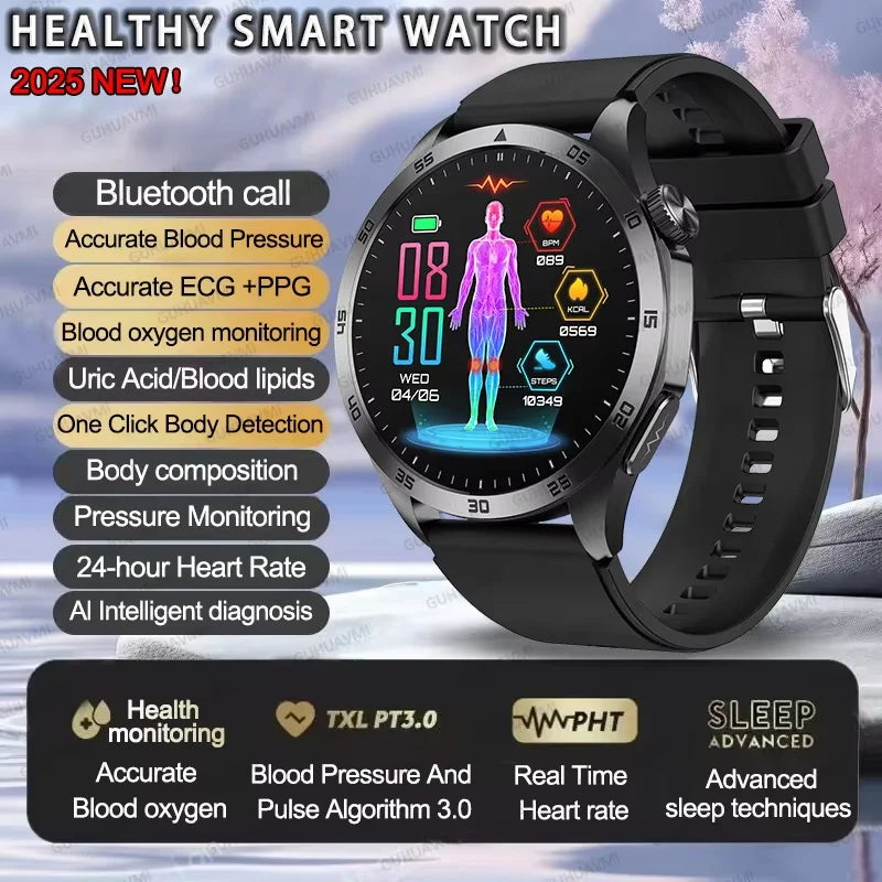 GUHUAVMI NEW Fashion Health Expert Laser iagnosis Smart Watch Men ECG+PPG Three highs Blood Pressure Heart Rate HD Call Watches