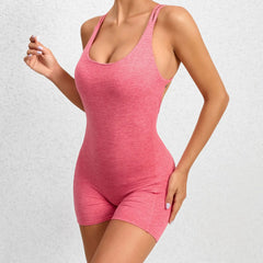 Cross Back Women Yoga Jumpsuit Hip Lifting Sports Shorts Tracksuit One Piece