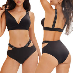 Women Leopard Print V-neck Bra Briefs Set Seamless Underwear