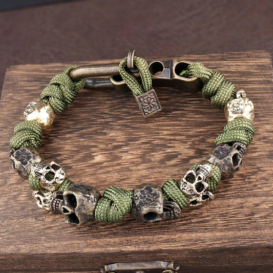 Vintage Skull Bracelet for Men Creative Adjustable Handmade Woven Bangles Punk Hip Hop Motorcycle Jewelry Accessories Wholesale