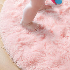 Pink Round Carpet Fluffy Soft Area Rugs for Kids Girls Room Princess Castle Plush Shaggy