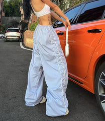 Y2K women vintage Baggy Cargo Pants for Women Drawstring Elastic Low Waist Parachute