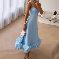 Evening Dresses: Women Sleeveless Backless Low Cut A-line Chic Evening Dresses