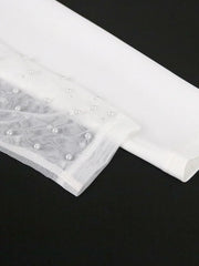 Formal attire Dresses: Women White Party Dress Long Sleeve Beading Mesh Patchwork
