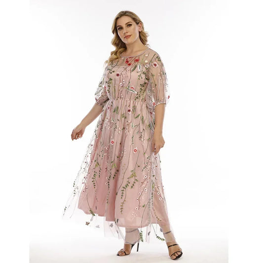 Plus size French Hepburn style oversized dress, evening dress, women's mesh