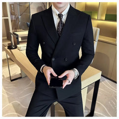 Tuxedo for Mens: British Style Trendy Men's Blazer Black Double Breasted Slim Fit Suit