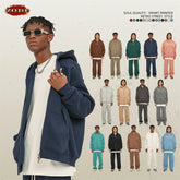 Men Double Headed Zipper Fleece Hoodies Unisex Loose Basic Solid Warm Hooded