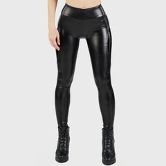 Fashion Pu Leggings Women Black Sexy Bright Leather Matte Splicing Trousers Female
