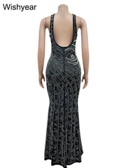 Formal attire Dresses: Rhinestone Mesh Crystal Beaded Slit Backless Bodycon Maxi