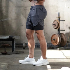 Running Shorts Men 2 In 1 Double-deck Quick Dry GYM Sport Shorts Fitness Jogging
