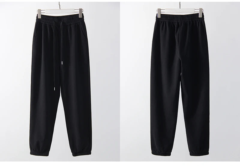 Sweatpants Women Winter Straight Leg Fleece Pants Elastic Waist Gray Velvet Trousers