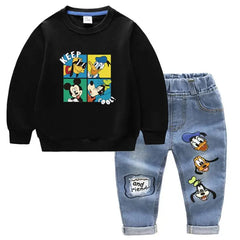 Fashion Baby Boys Cotton Clothing Sets Kids Cartoon Mickey Mouse Long Sleeve Tops + Jeans Pants 2Pcs for Children Tracksuits
