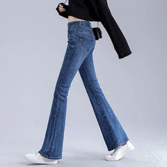 Womens Jeans Blue Flare Trousers High Waist Shot Pants for Women