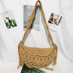 Bohemia Hand Woven Beach Bag With Tassels Cotton Crochet Hollow