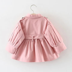 Baby Coat with Belt Cotton Autumn Spring Baby Girl Clothes Solid Color Infant Jacket