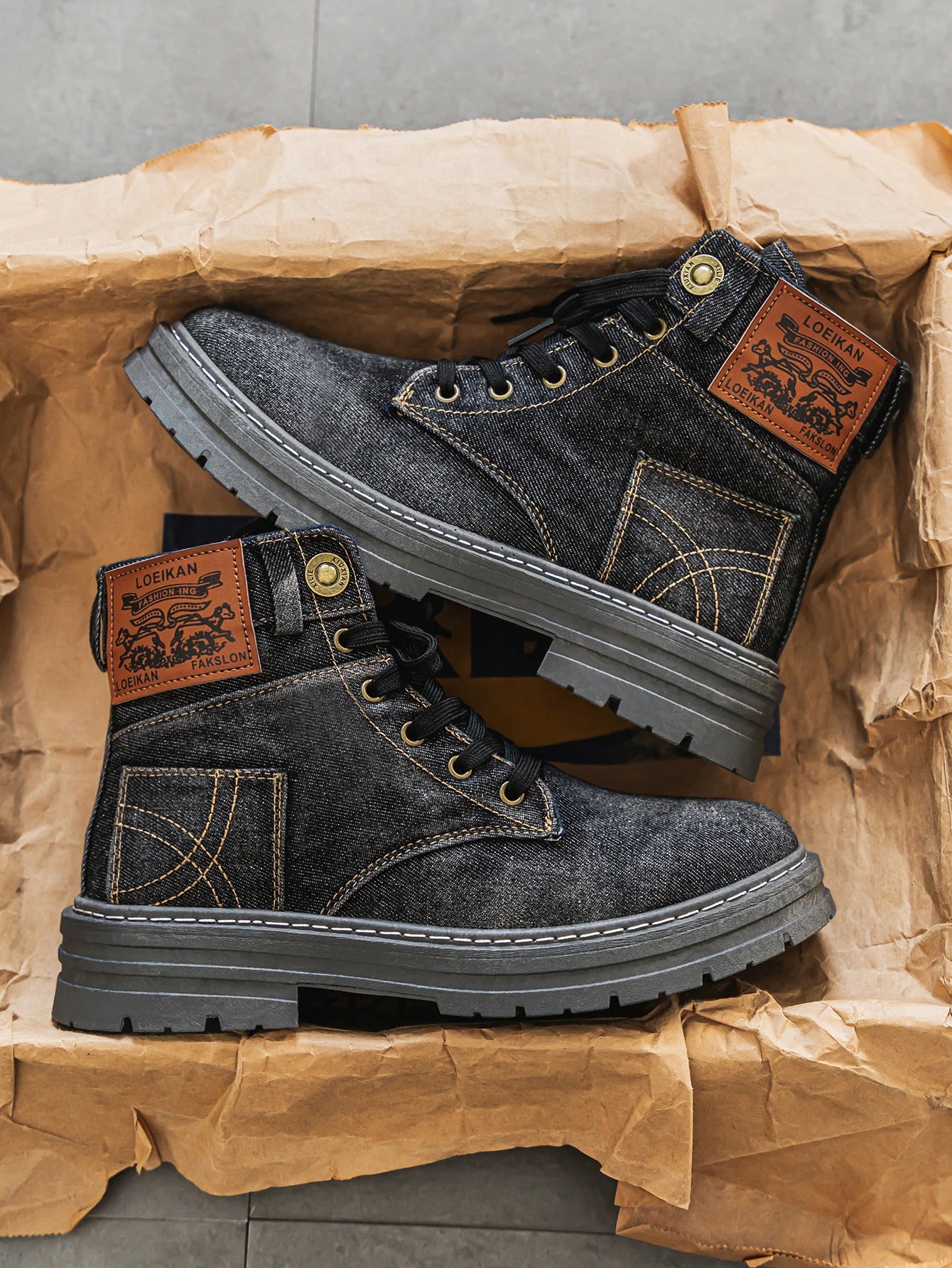 Men's high top denim boots, casual sports shoes, trendy and fashionable men's boots
