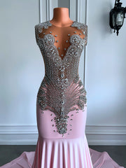 Homecoming Dresses: Mesh Top Luxury Sparkly Silver Diamond Black Party Gowns