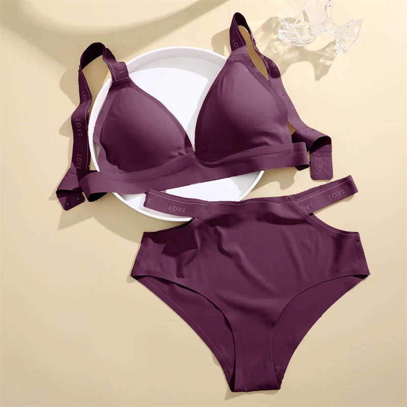 Women Leopard Print V-neck Bra Briefs Set Seamless Underwear