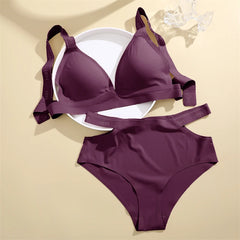 Women Leopard Print V-neck Bra Briefs Set Seamless Underwear
