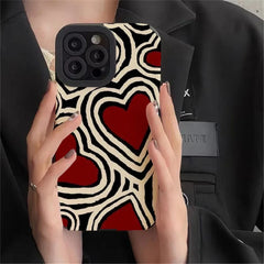 Love Hearts Phone Case For iPhone 13 16 14 15 Pro Max Plus 11 12 Mini XS X XR Soft Silicone Stripes Back Cover