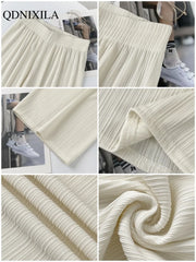 2024 Spring Summer Ice Silk Wide Leg Pants for Women Korean